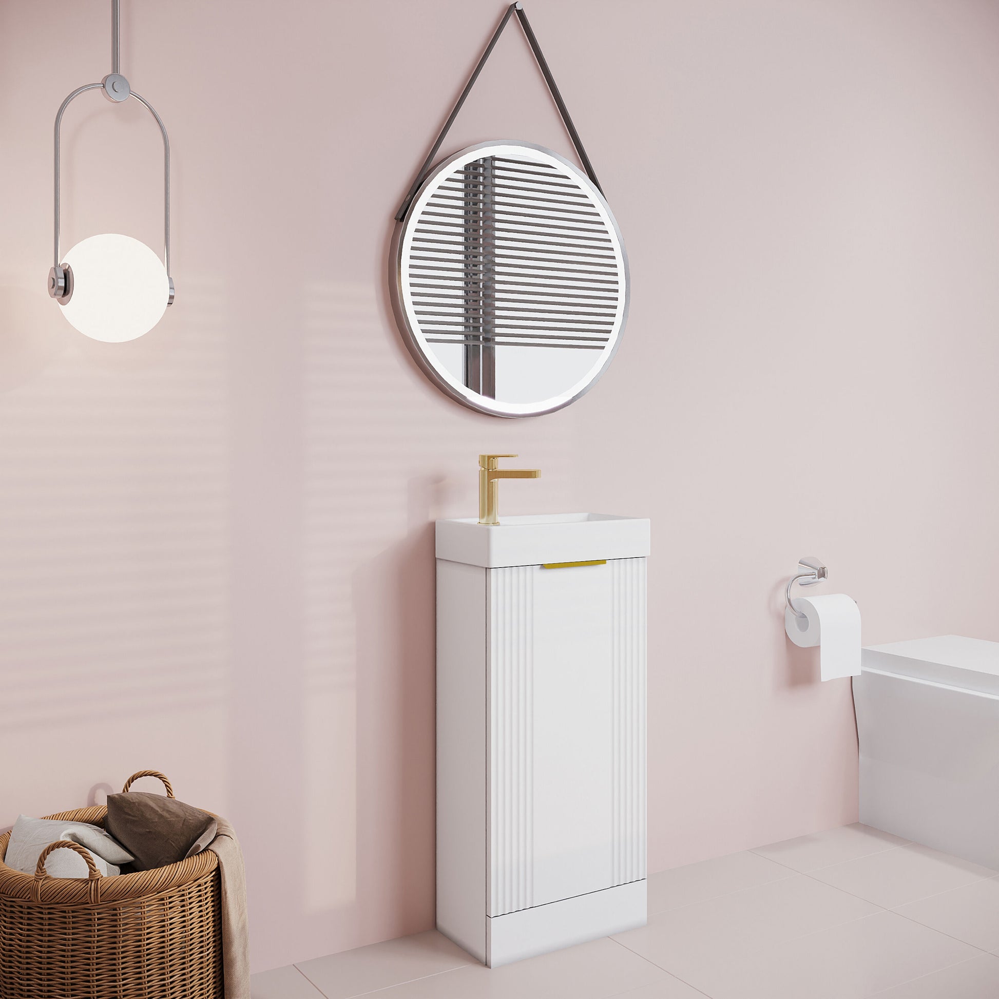 [BFDE120H324] Belvide Retro Floor Standing 1 Door Cloakroom Vanity Basin Unit, 400mm, Choice of Colour and Handle Finish - Lifestyle 3
