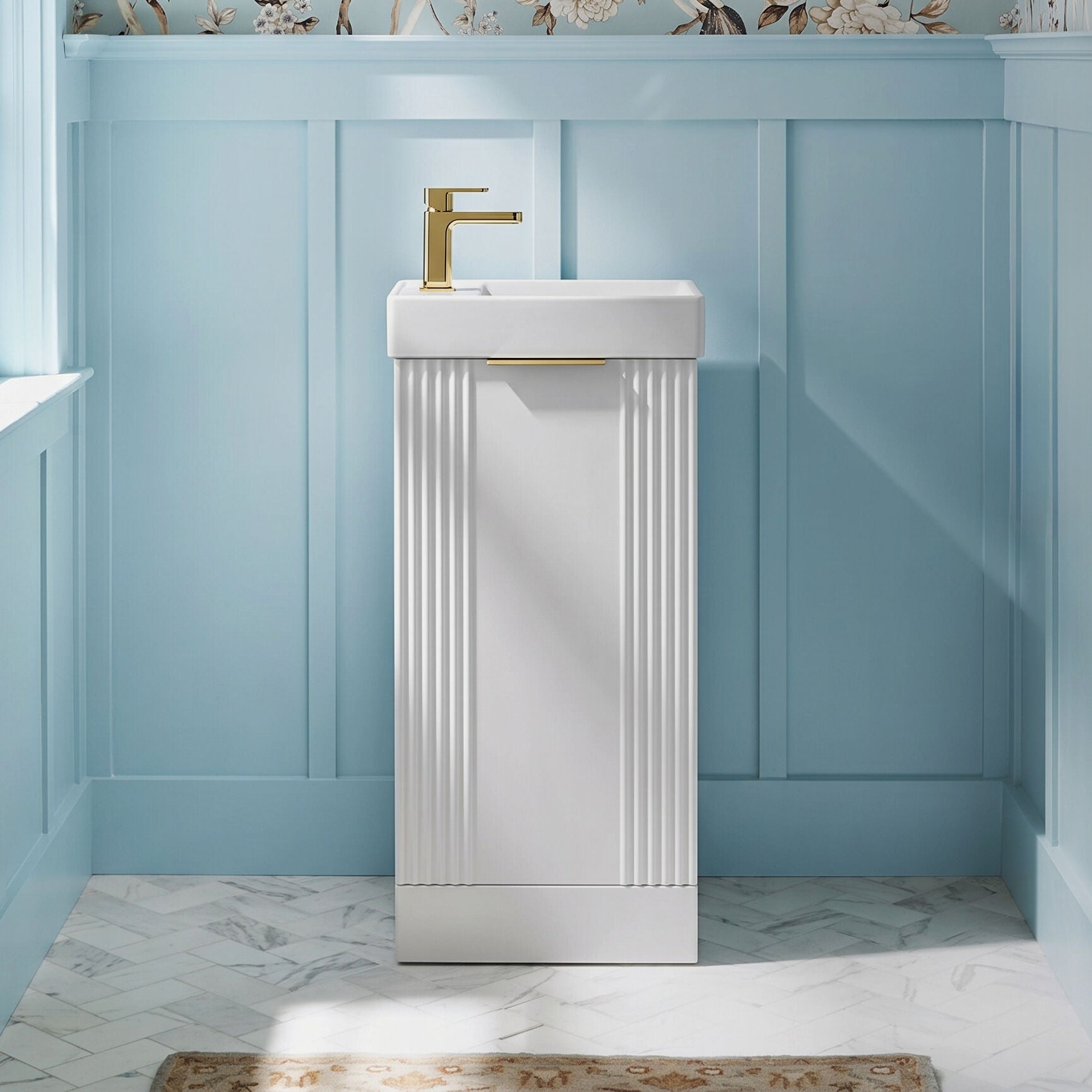 [BFDE120H324] Belvide Retro Floor Standing 1 Door Cloakroom Vanity Basin Unit, 400mm, Choice of Colour and Handle Finish - Silo