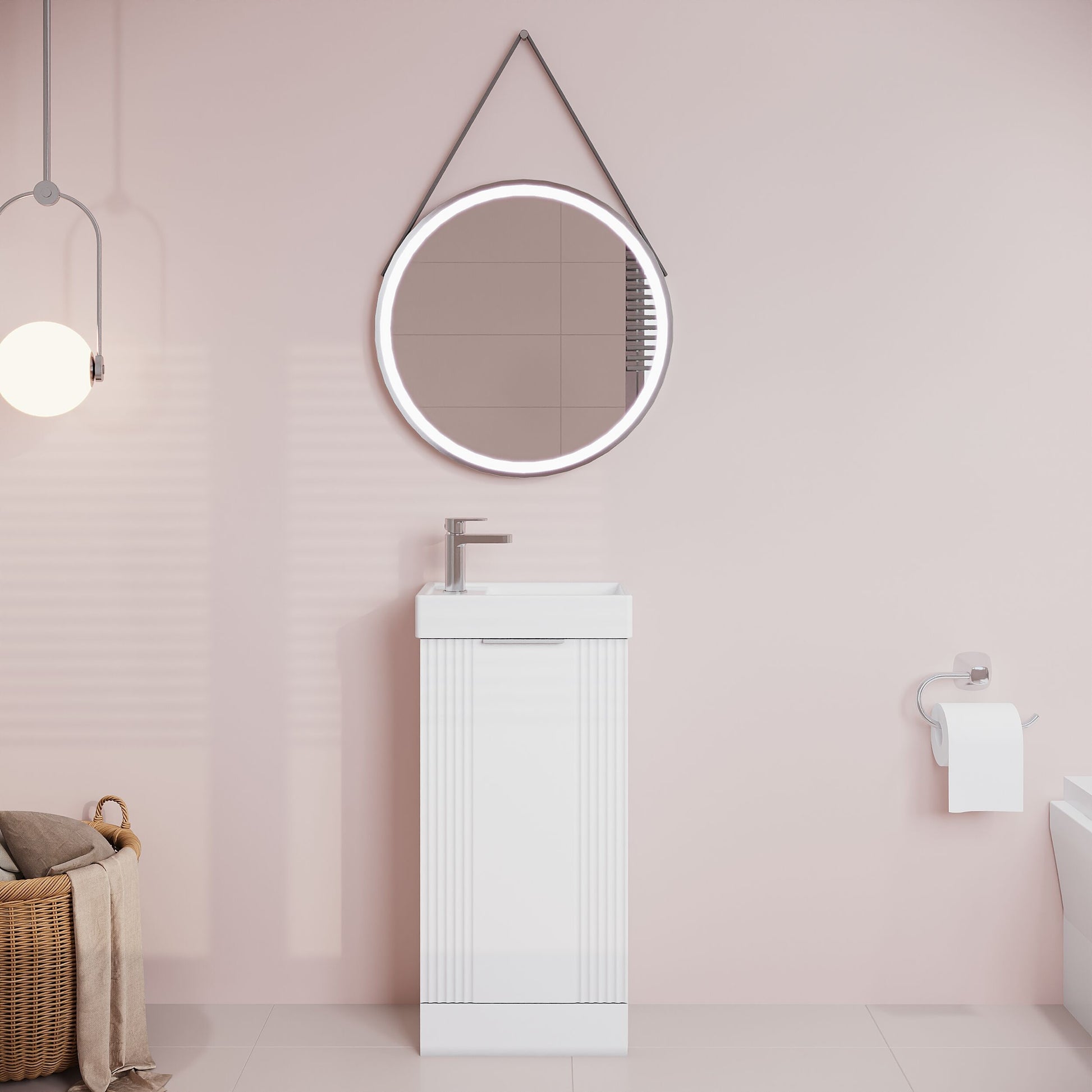 [BFDE120] Belvide Retro Floor Standing 1 Door Cloakroom Vanity Basin Unit, 400mm, Choice of Colour and Handle Finish - Lifestyle 1