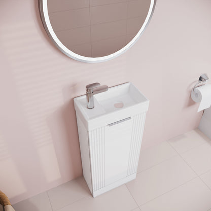 [BFDE120] Belvide Retro Floor Standing 1 Door Cloakroom Vanity Basin Unit, 400mm, Choice of Colour and Handle Finish - Lifestyle 2