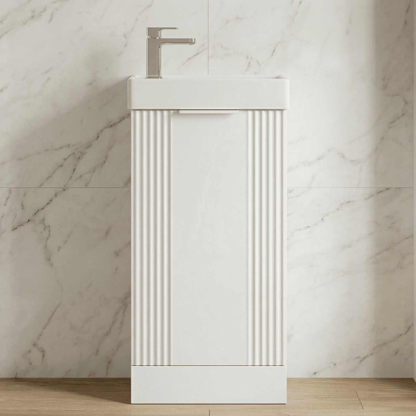 [BFDE120] Belvide Retro Floor Standing 1 Door Cloakroom Vanity Basin Unit, 400mm, Choice of Colour and Handle Finish - Silo