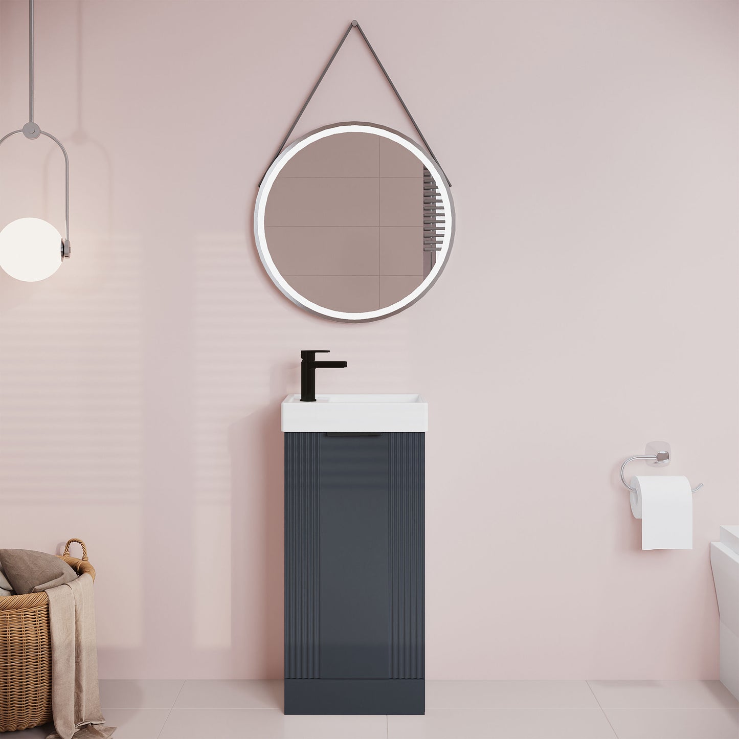 [BFDE1420H224] Belvide Retro Floor Standing 1 Door Cloakroom Vanity Basin Unit, 400mm, Choice of Colour and Handle Finish - Lifestyle 1