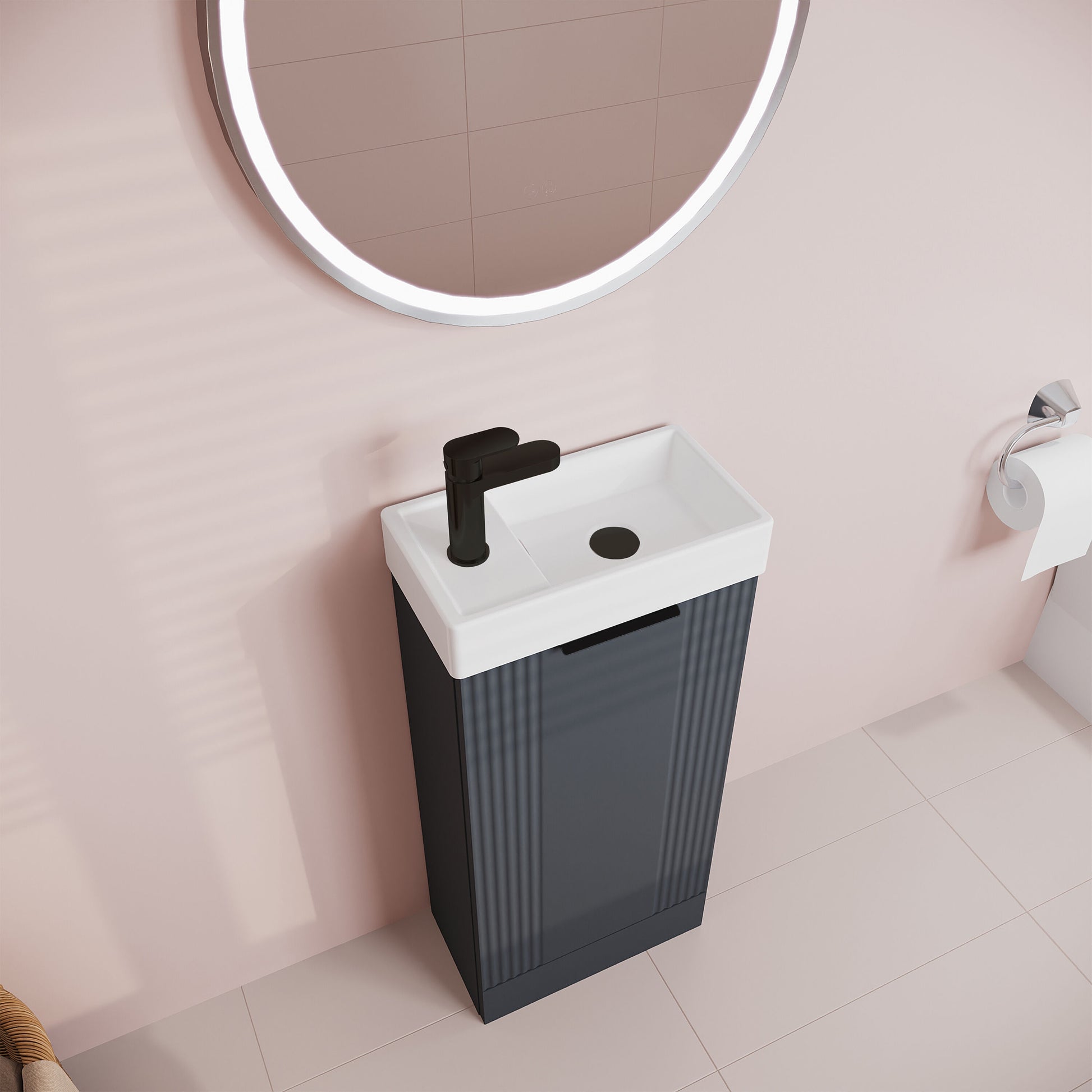 [BFDE1420H224] Belvide Retro Floor Standing 1 Door Cloakroom Vanity Basin Unit, 400mm, Choice of Colour and Handle Finish - Lifestyle 2