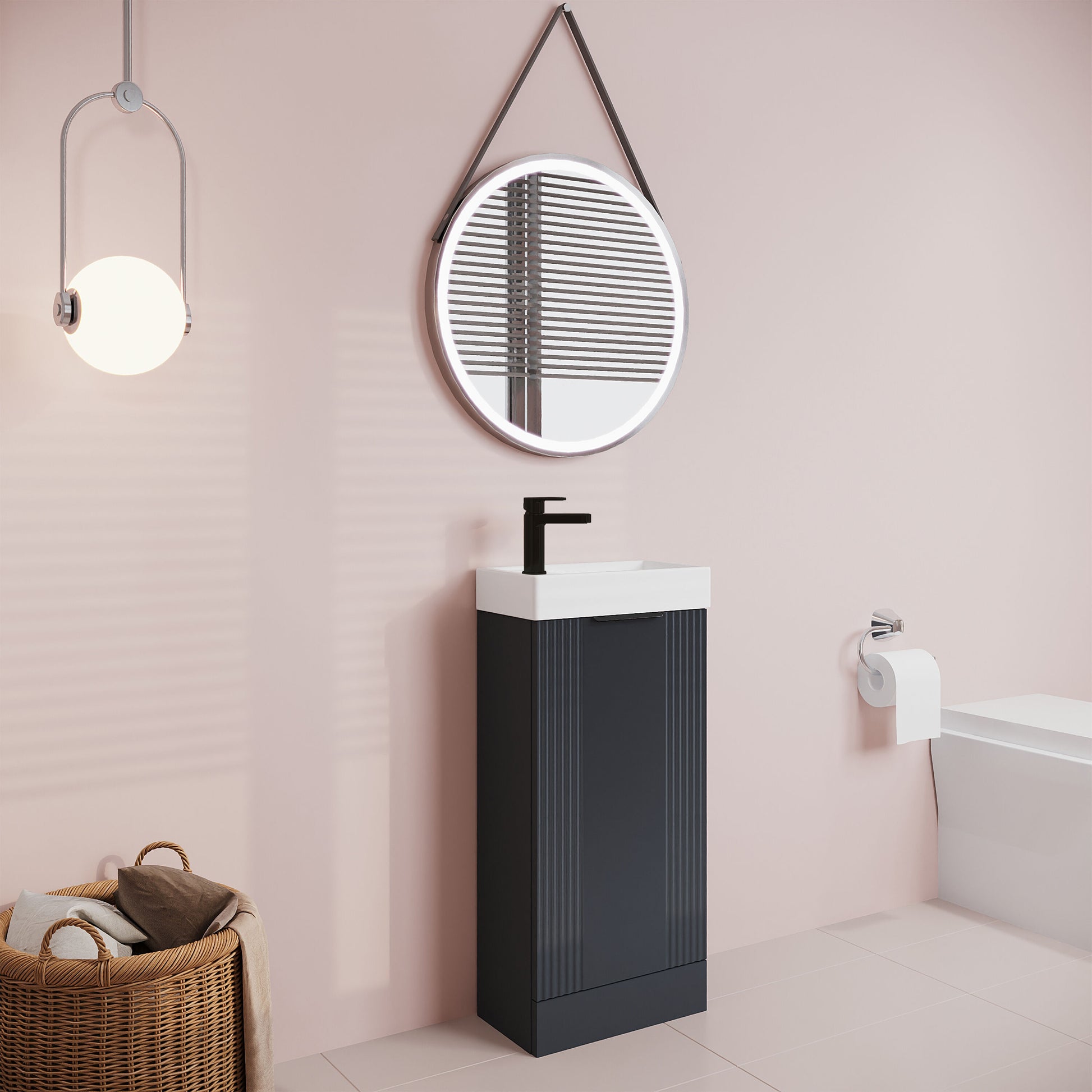 [BFDE1420H224] Belvide Retro Floor Standing 1 Door Cloakroom Vanity Basin Unit, 400mm, Choice of Colour and Handle Finish - Lifestyle 3