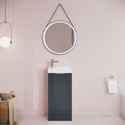 [BFDE1420] Belvide Retro Floor Standing 1 Door Cloakroom Vanity Basin Unit, 400mm, Choice of Colour and Handle Finish - Lifestyle 1