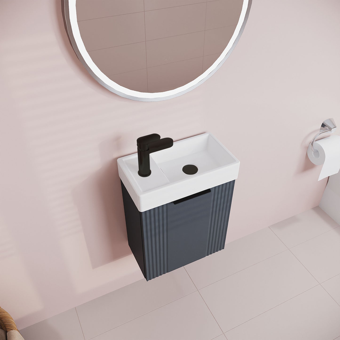 [BFDE1490H224] Belvide Retro Wall Hung Bathroom Cloakroom Vanity Basin Unit 438 x 400 x 222mm - Multiple Colours - Lifestyle 2