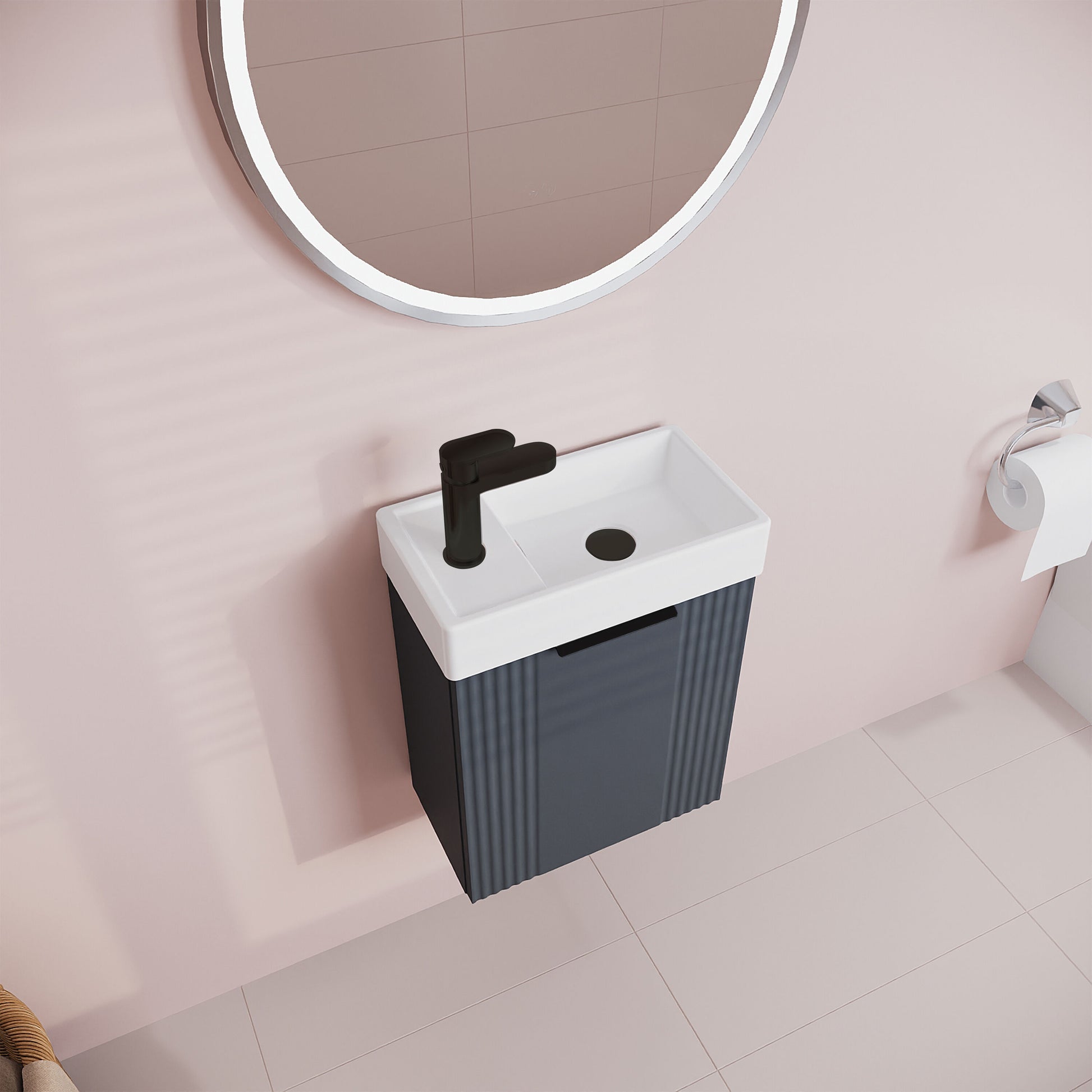 [BFDE1490H224] Belvide Retro Wall Hung Bathroom Cloakroom Vanity Basin Unit 438 x 400 x 222mm - Multiple Colours - Lifestyle 2