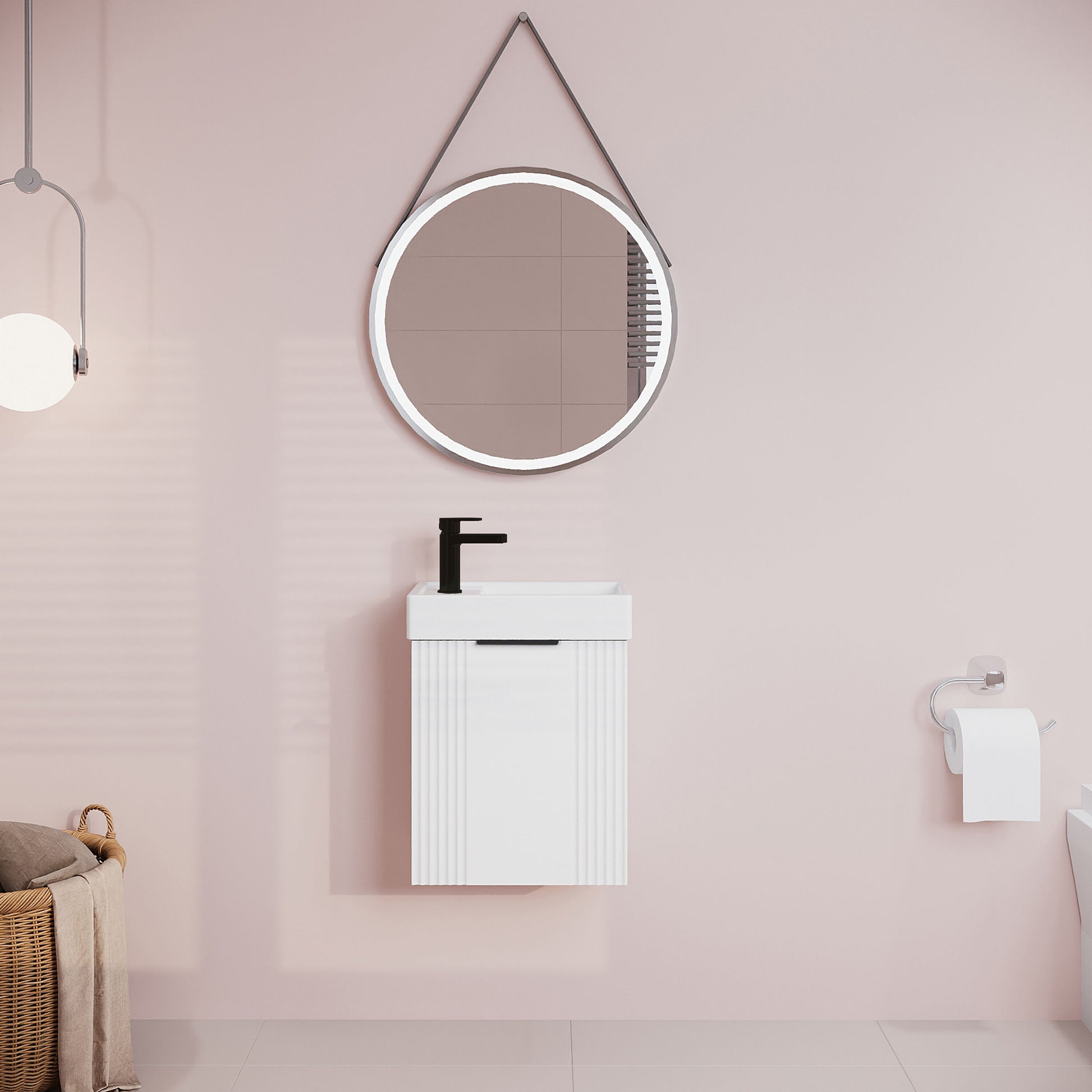 [BFDE190H224] Belvide Retro Wall Hung Bathroom Cloakroom Vanity Basin Unit 438 x 400 x 222mm - Multiple Colours - Lifestyle 1