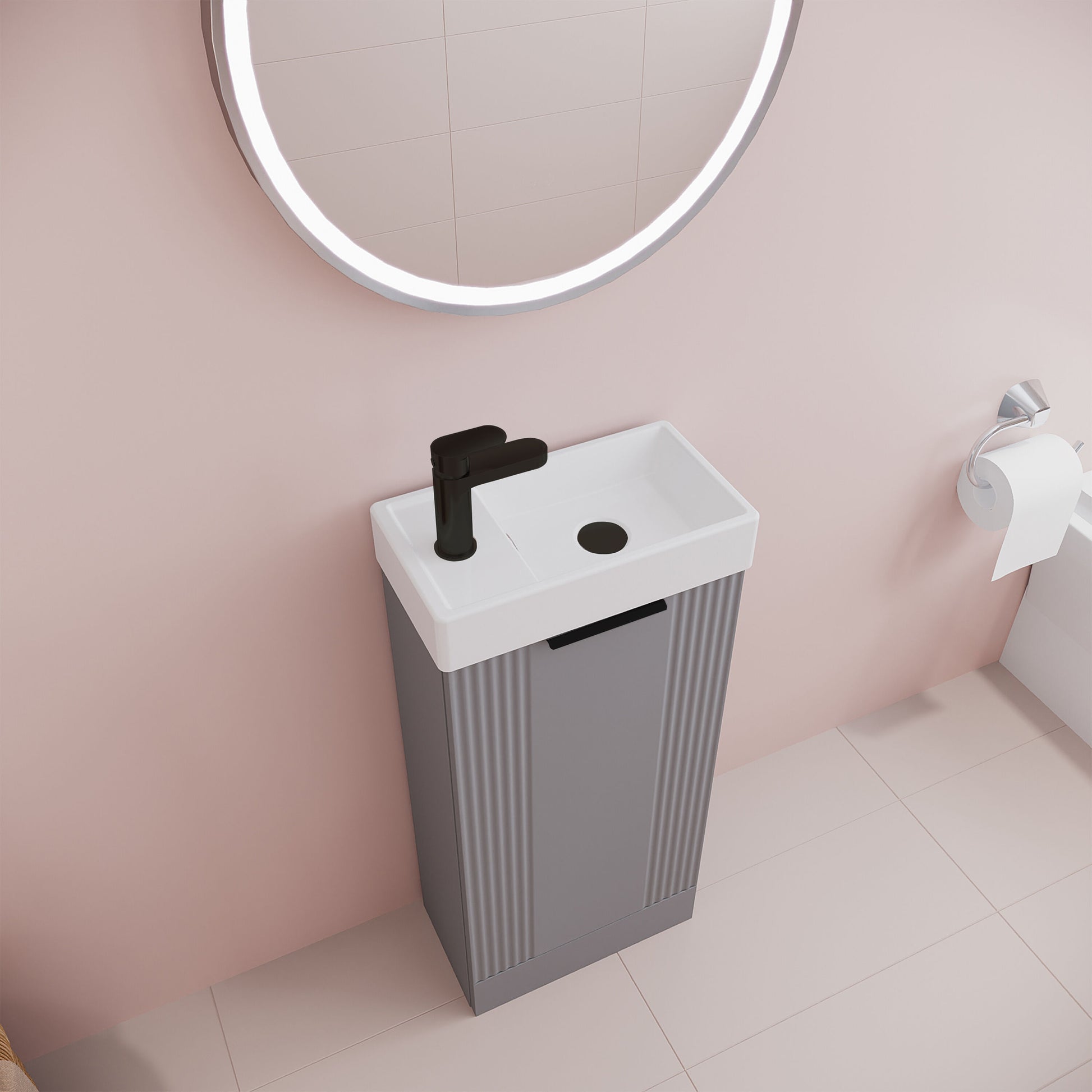 [BFDE220H224] Belvide Retro Floor Standing 1 Door Cloakroom Vanity Basin Unit, 400mm, Choice of Colour and Handle Finish - Lifestyle 2