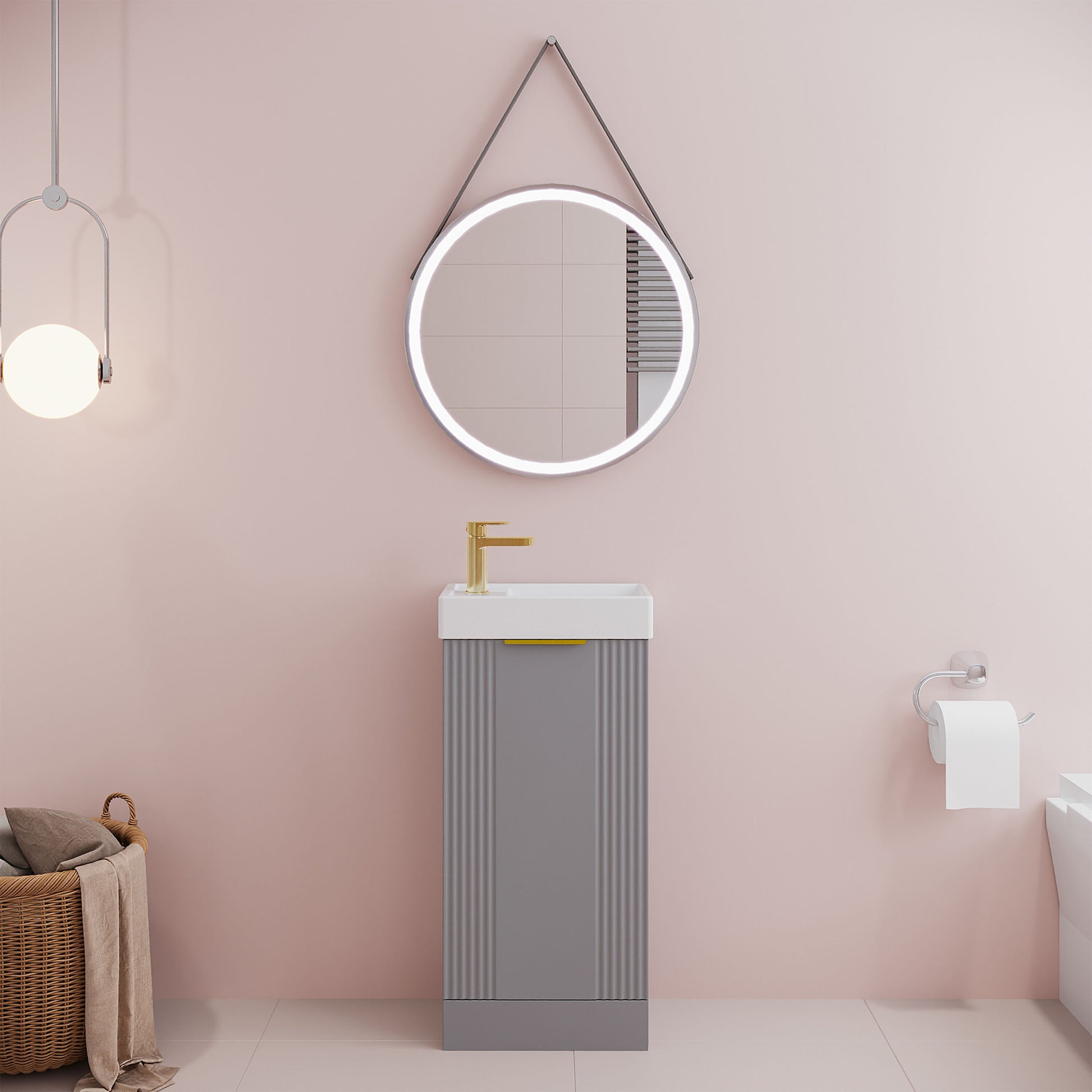 [BFDE220H324] Belvide Retro Floor Standing 1 Door Cloakroom Vanity Basin Unit, 400mm, Choice of Colour and Handle Finish - Lifestyle 1
