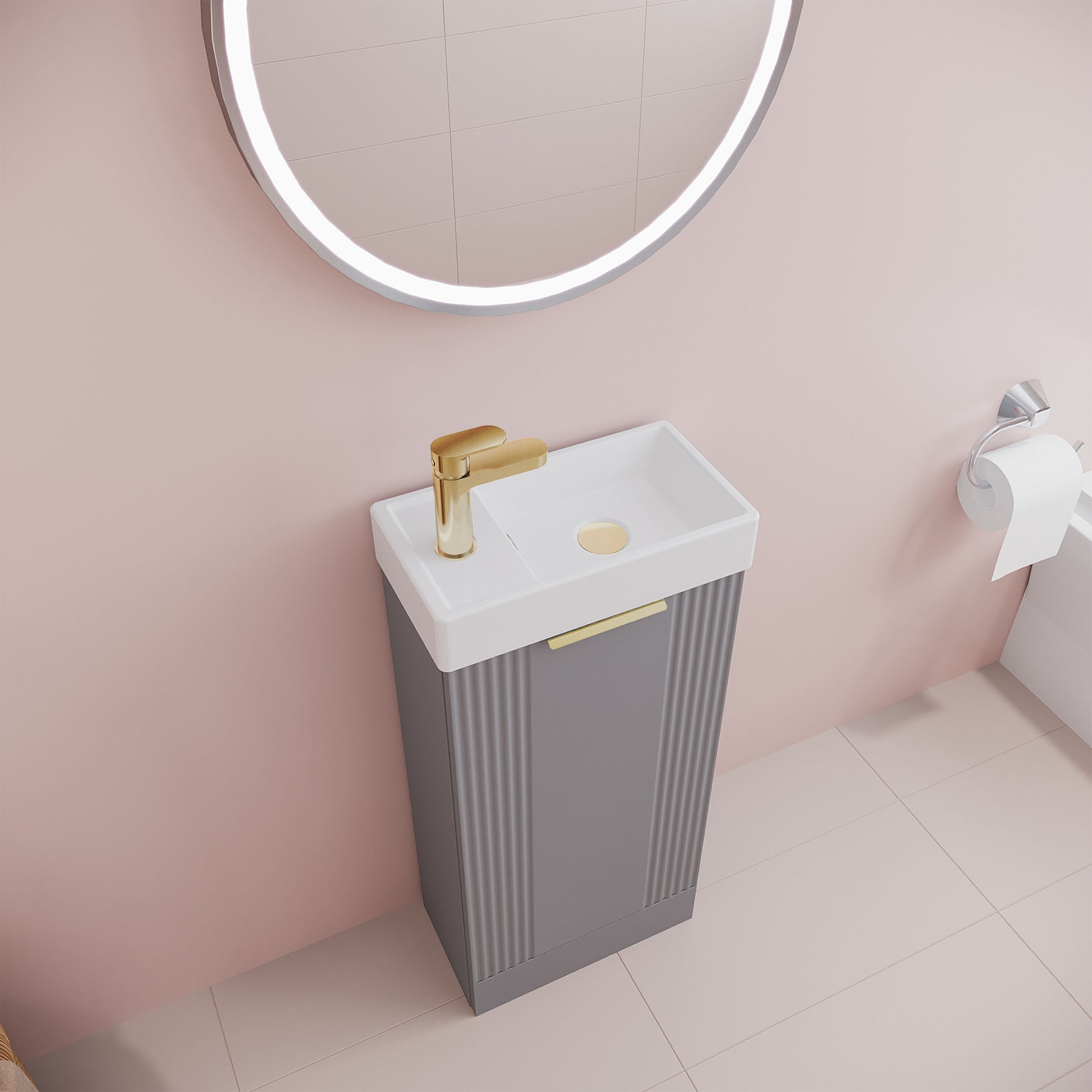 [BFDE220H324] Belvide Retro Floor Standing 1 Door Cloakroom Vanity Basin Unit, 400mm, Choice of Colour and Handle Finish - Lifestyle 2