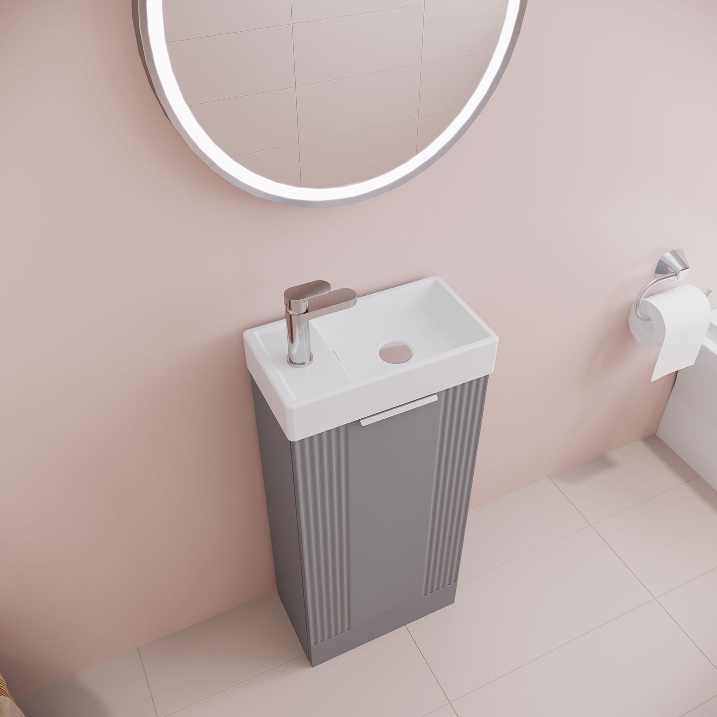 [BFDE220] Belvide Retro Floor Standing 1 Door Cloakroom Vanity Basin Unit, 400mm, Choice of Colour and Handle Finish - Lifestyle 2