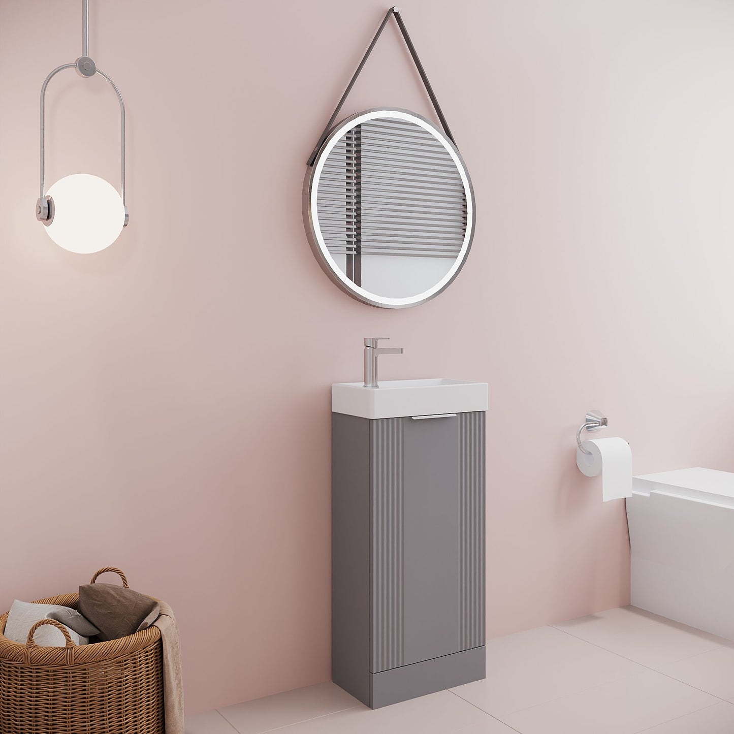 [BFDE220] Belvide Retro Floor Standing 1 Door Cloakroom Vanity Basin Unit, 400mm, Choice of Colour and Handle Finish - Lifestyle 3