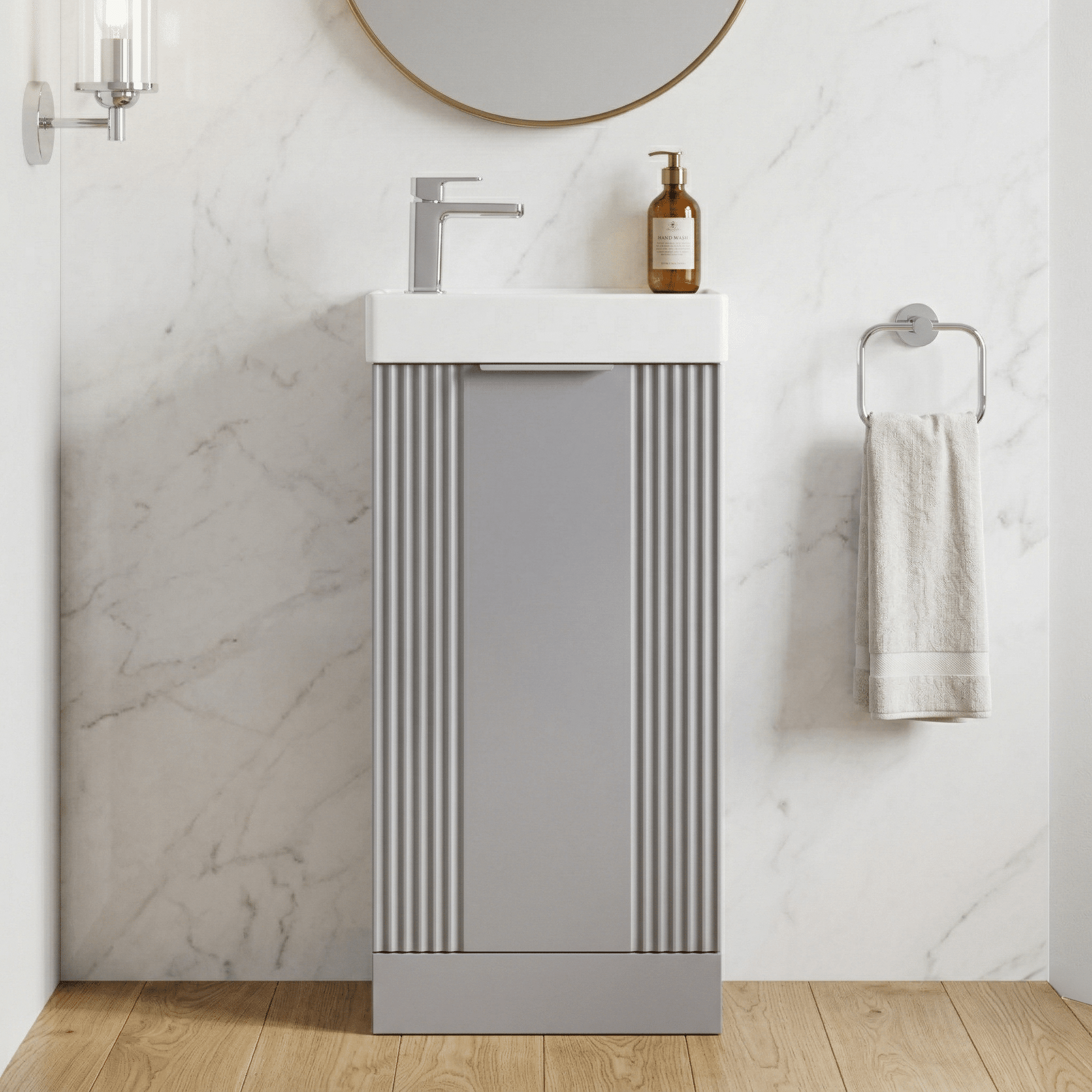 [BFDE220] Belvide Retro Floor Standing 1 Door Cloakroom Vanity Basin Unit, 400mm, Choice of Colour and Handle Finish - Silo