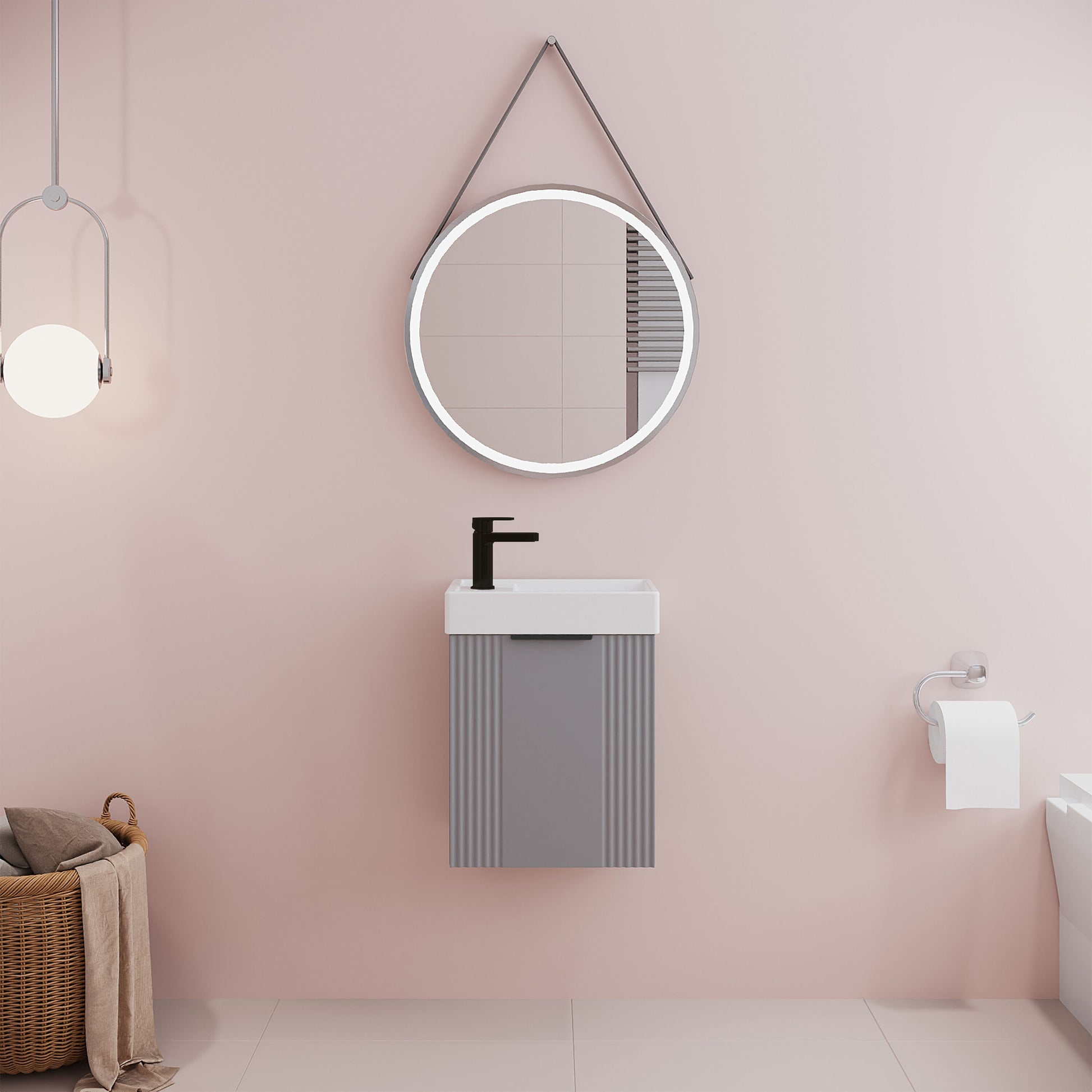 [BFDE290H224] Belvide Retro Wall Hung Bathroom Cloakroom Vanity Basin Unit 438 x 400 x 222mm - Multiple Colours - Lifestyle 1