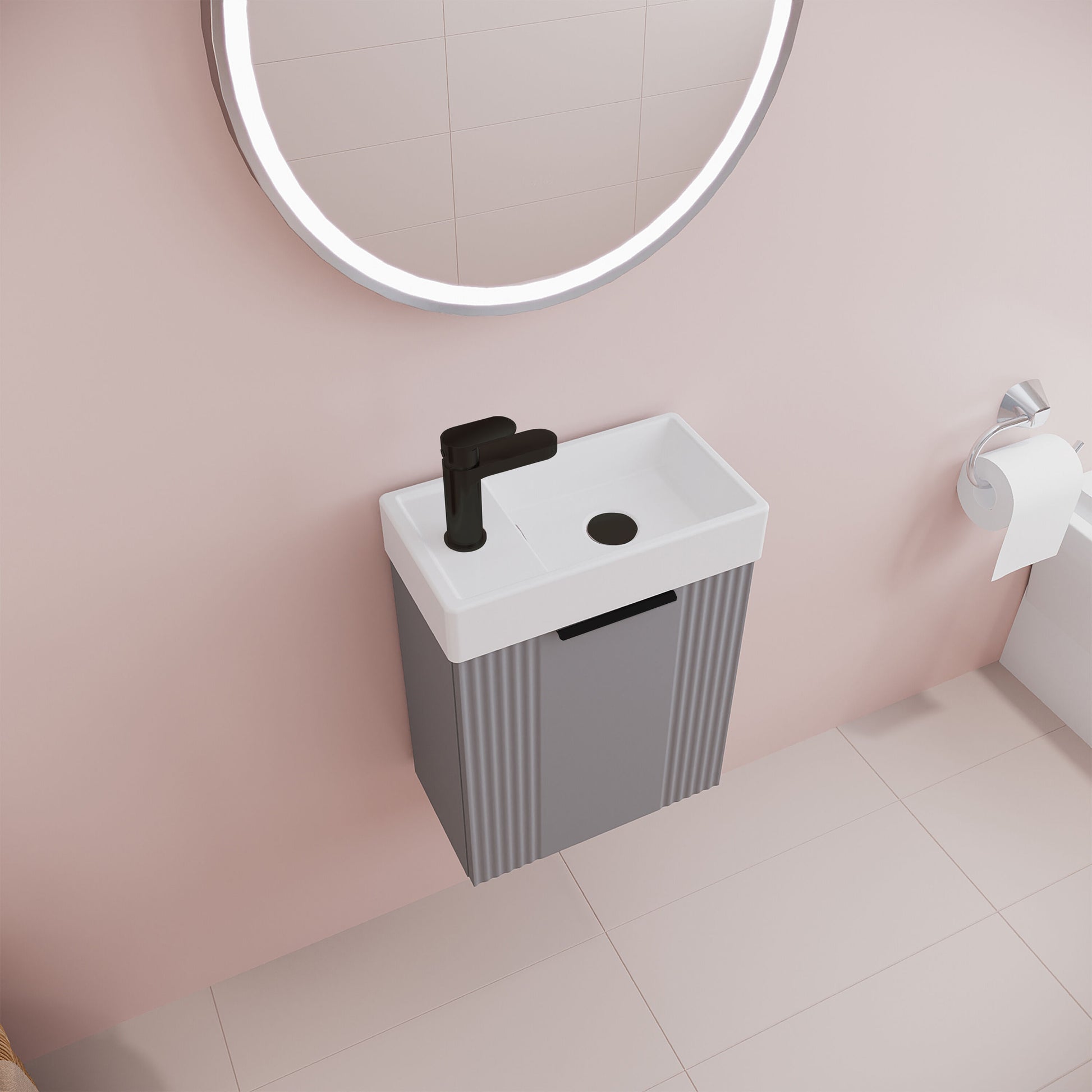 [BFDE290H224] Belvide Retro Wall Hung Bathroom Cloakroom Vanity Basin Unit 438 x 400 x 222mm - Multiple Colours - Lifestyle 2