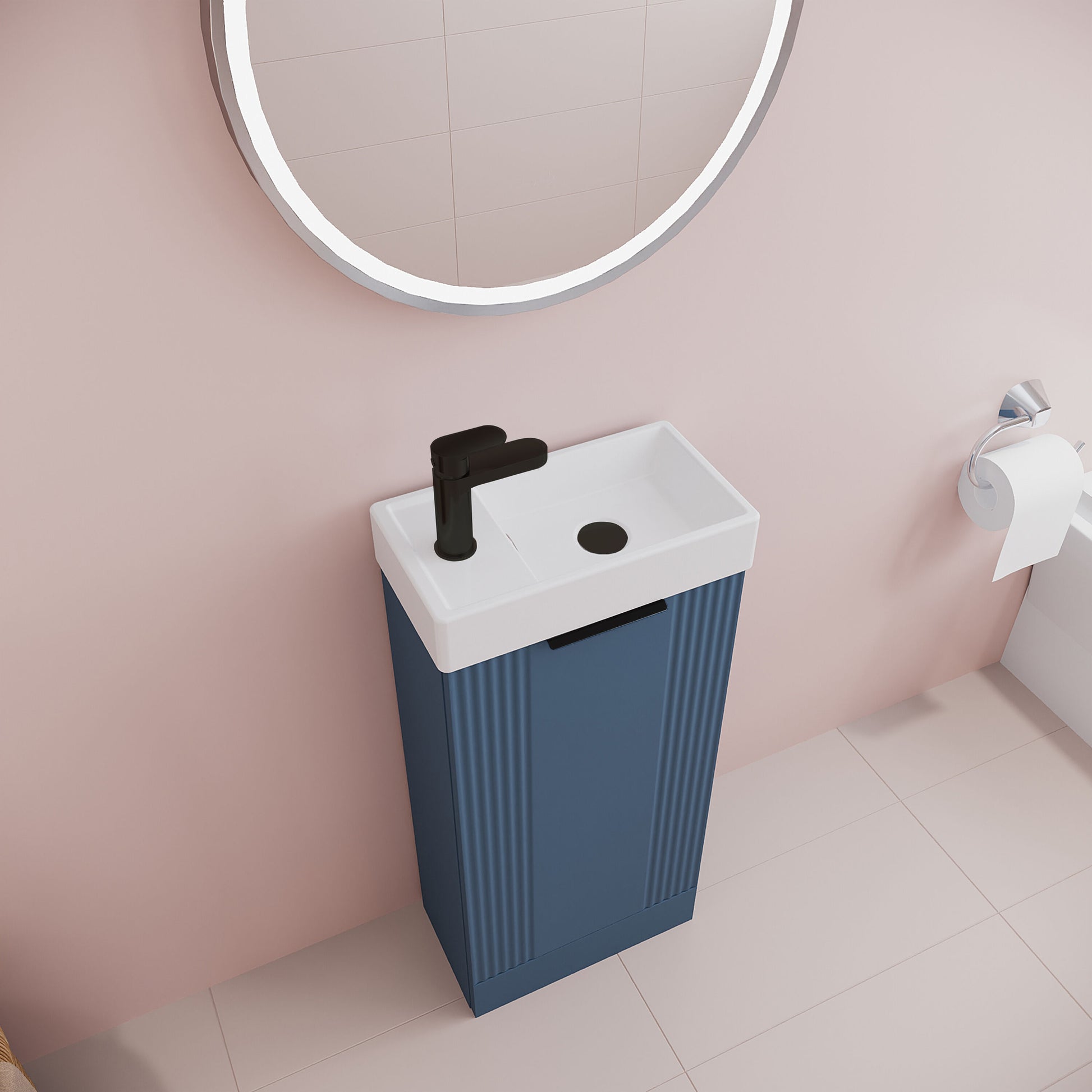 [BFDE320H224] Belvide Retro Floor Standing 1 Door Cloakroom Vanity Basin Unit, 400mm, Choice of Colour and Handle Finish - Lifestyle 2