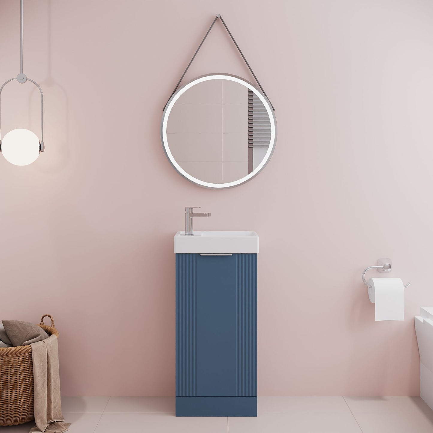 [BFDE320] Belvide Retro Floor Standing 1 Door Cloakroom Vanity Basin Unit, 400mm, Choice of Colour and Handle Finish - Lifestyle 1