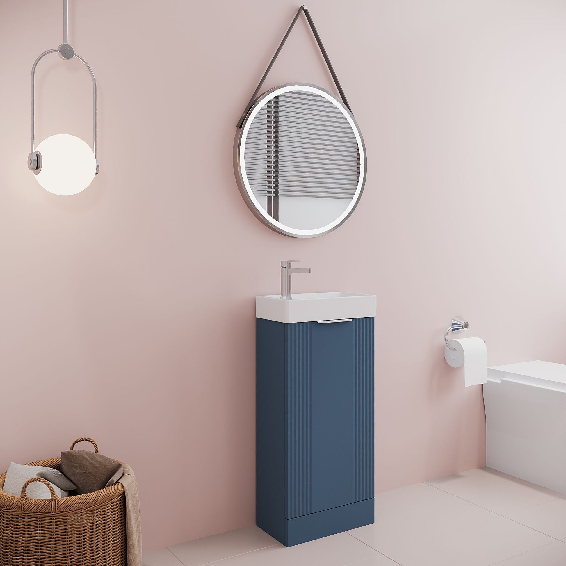 [BFDE320] Belvide Retro Floor Standing 1 Door Cloakroom Vanity Basin Unit, 400mm, Choice of Colour and Handle Finish - Lifestyle 3