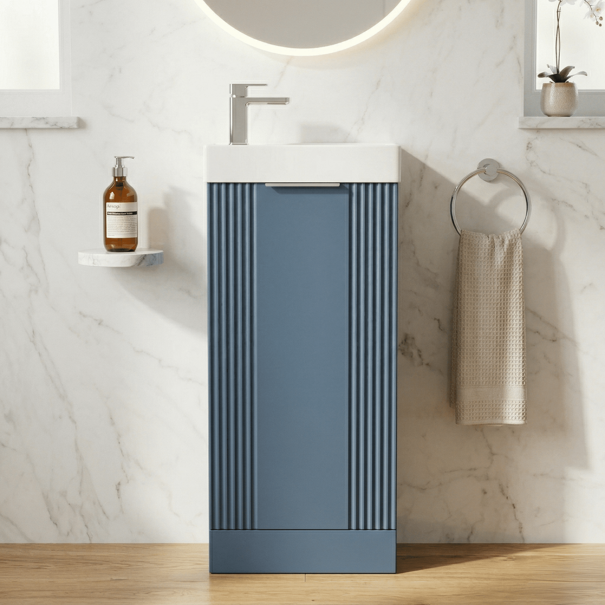 [BFDE320] Belvide Retro Floor Standing 1 Door Cloakroom Vanity Basin Unit, 400mm, Choice of Colour and Handle Finish - Silo