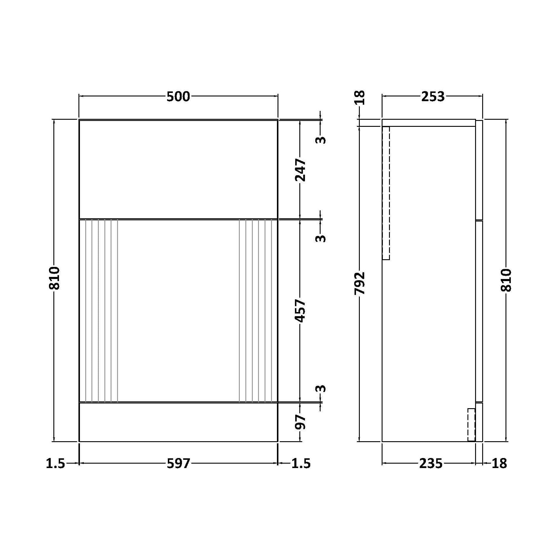 [BFDE341] Belvide Modern Bathroom Retro Floor Standing WC Back to Wall Toilet Unit, 500mm, Choice of Colour - Technical Drawing