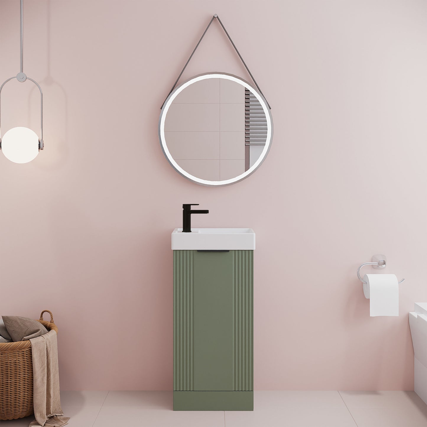 [BFDE820H224] Belvide Retro Floor Standing 1 Door Cloakroom Vanity Basin Unit, 400mm, Choice of Colour and Handle Finish - Lifestyle 1