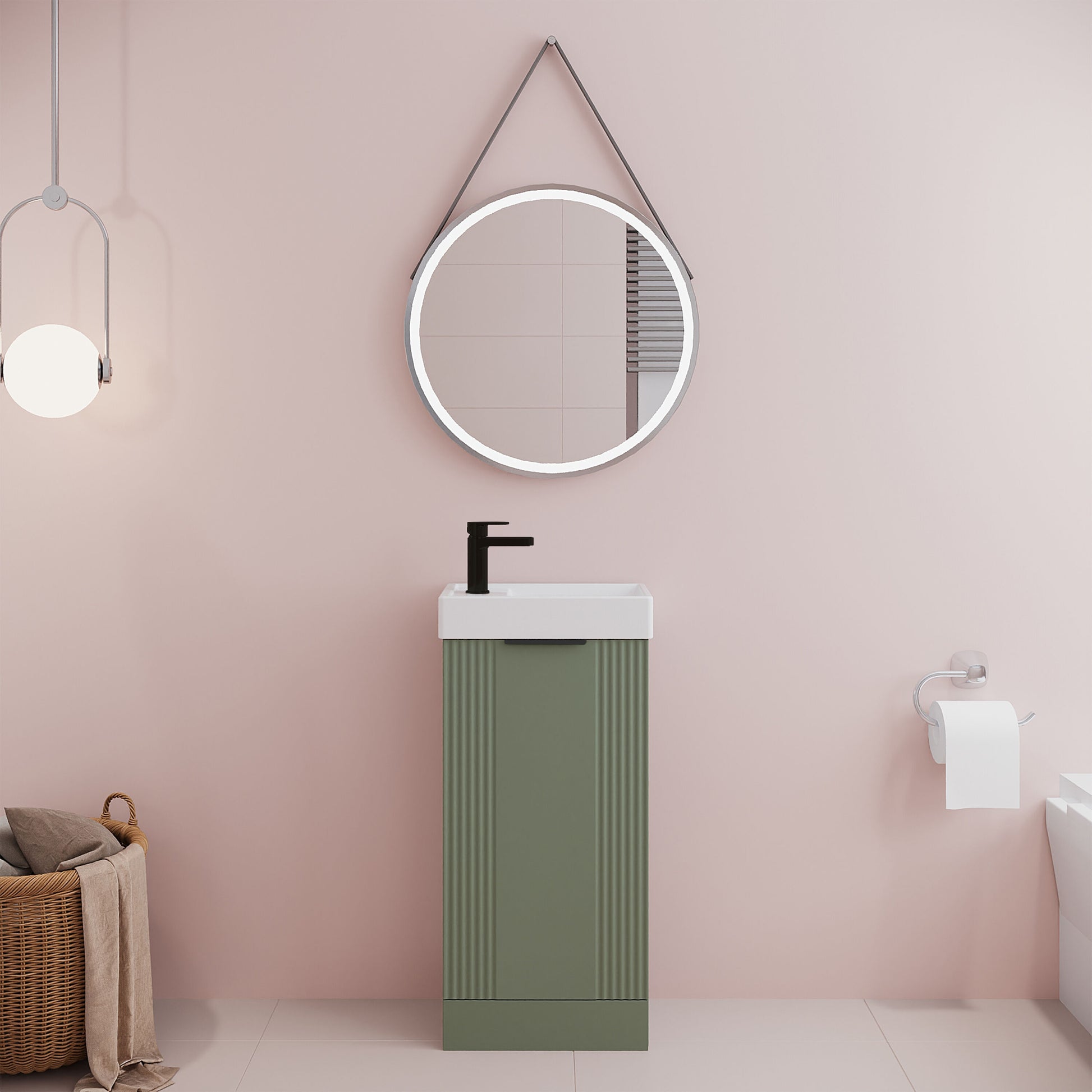 [BFDE820H224] Belvide Retro Floor Standing 1 Door Cloakroom Vanity Basin Unit, 400mm, Choice of Colour and Handle Finish - Lifestyle 1