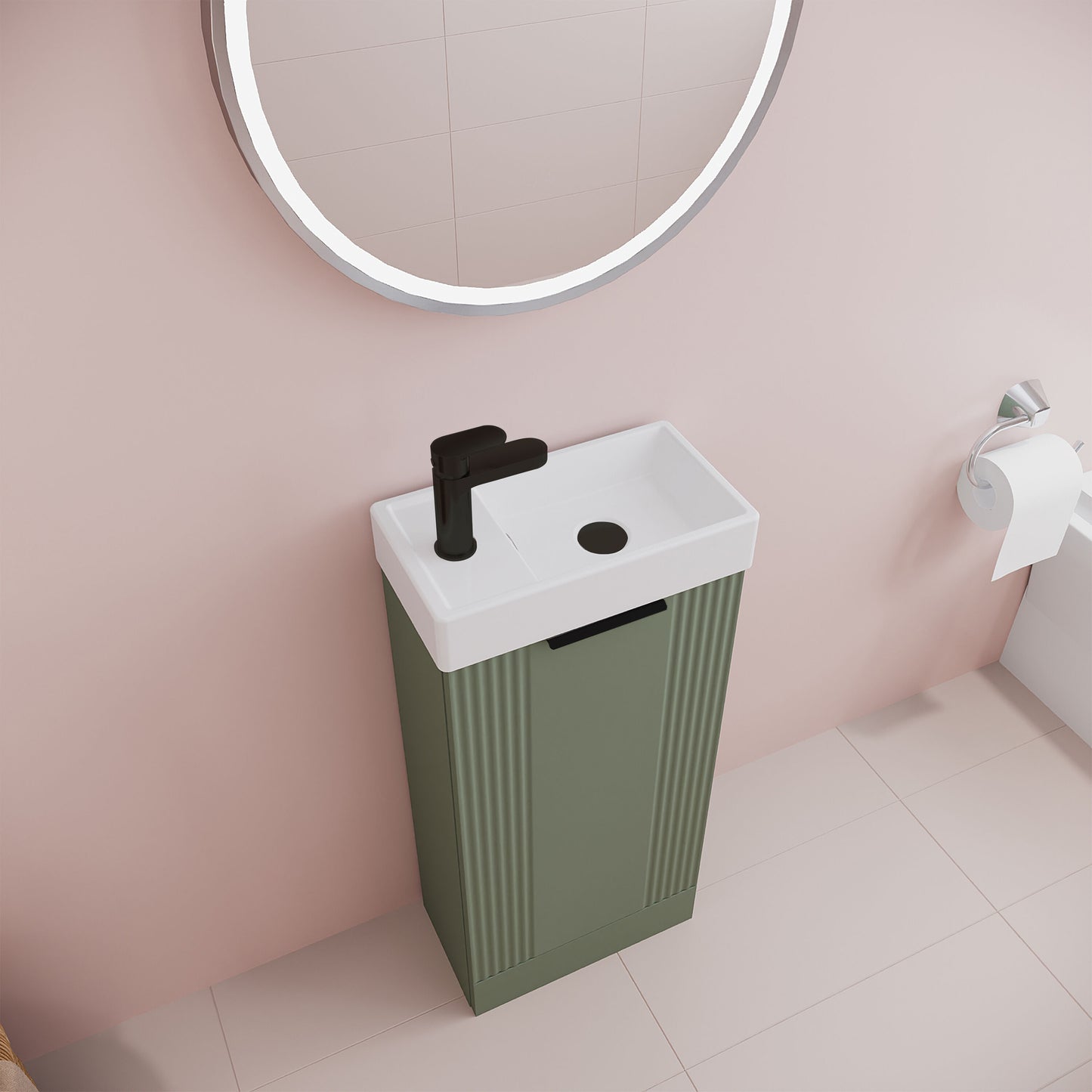 [BFDE820H224] Belvide Retro Floor Standing 1 Door Cloakroom Vanity Basin Unit, 400mm, Choice of Colour and Handle Finish - Lifestyle 2