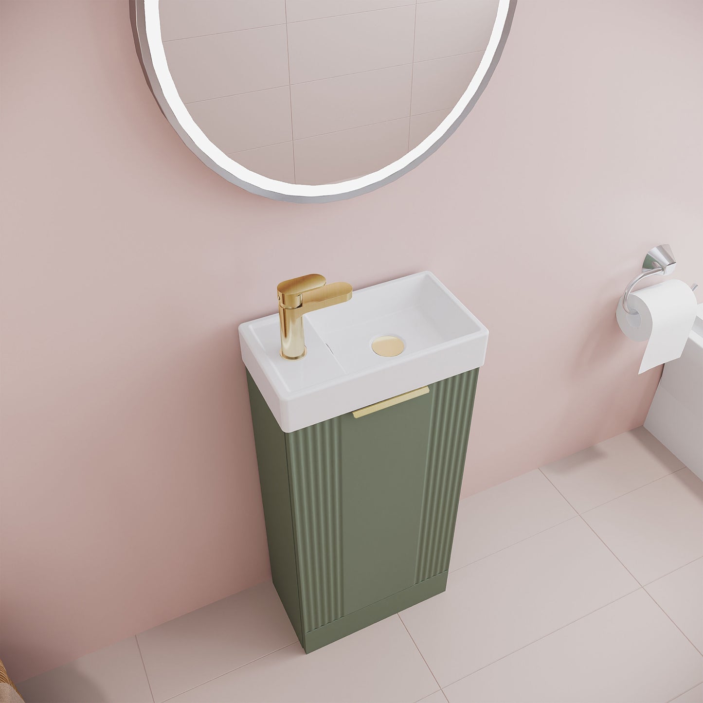[BFDE820H324] Belvide Retro Floor Standing 1 Door Cloakroom Vanity Basin Unit, 400mm, Choice of Colour and Handle Finish - Lifestyle 2