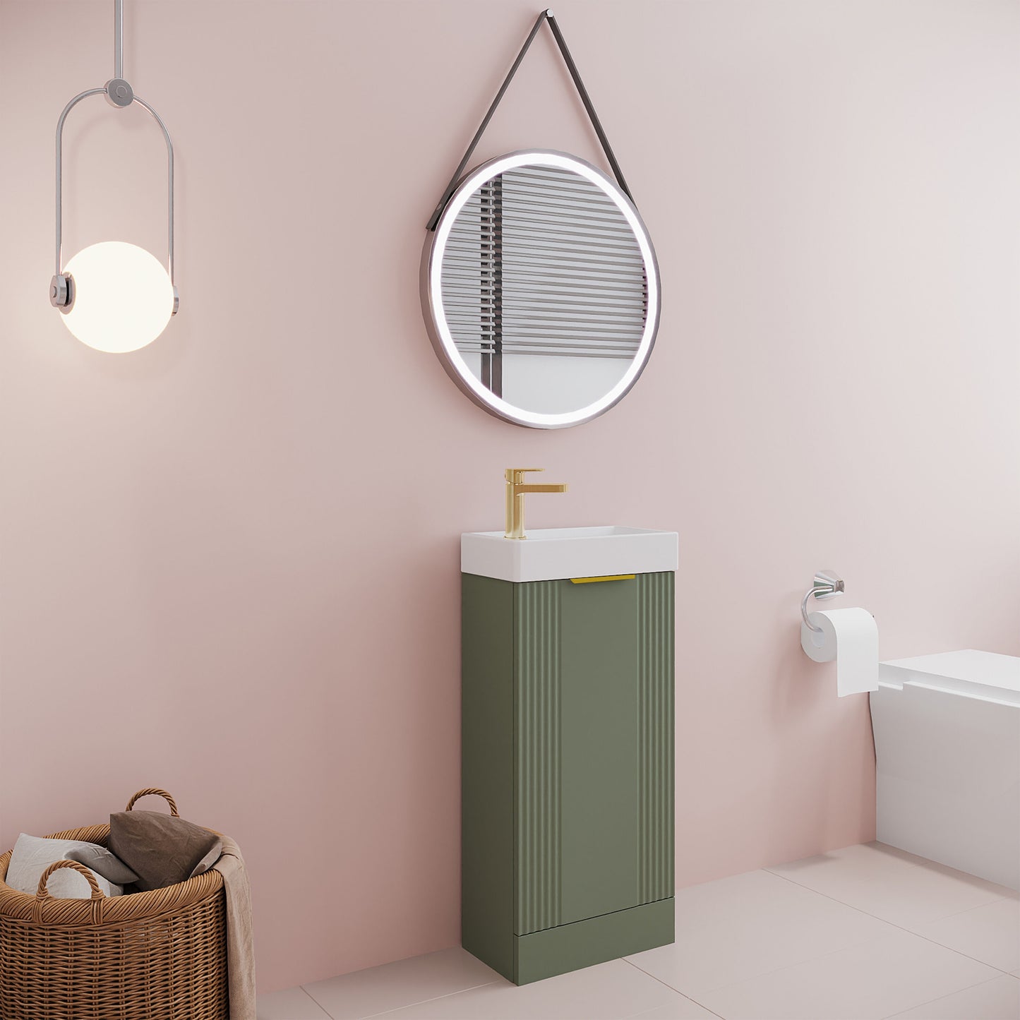 [BFDE820H324] Belvide Retro Floor Standing 1 Door Cloakroom Vanity Basin Unit, 400mm, Choice of Colour and Handle Finish - Lifestyle 3