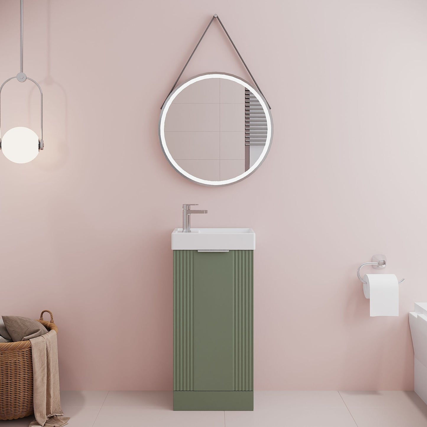 [BFDE820] Belvide Retro Floor Standing 1 Door Cloakroom Vanity Basin Unit, 400mm, Choice of Colour and Handle Finish - Lifestyle 1