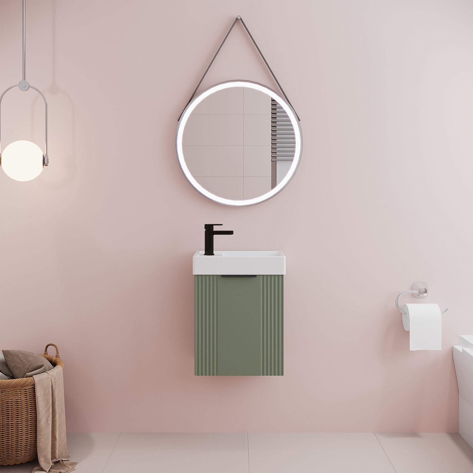 [BFDE890H224] Belvide Retro Wall Hung Bathroom Cloakroom Vanity Basin Unit 438 x 400 x 222mm - Multiple Colours - Lifestyle 1
