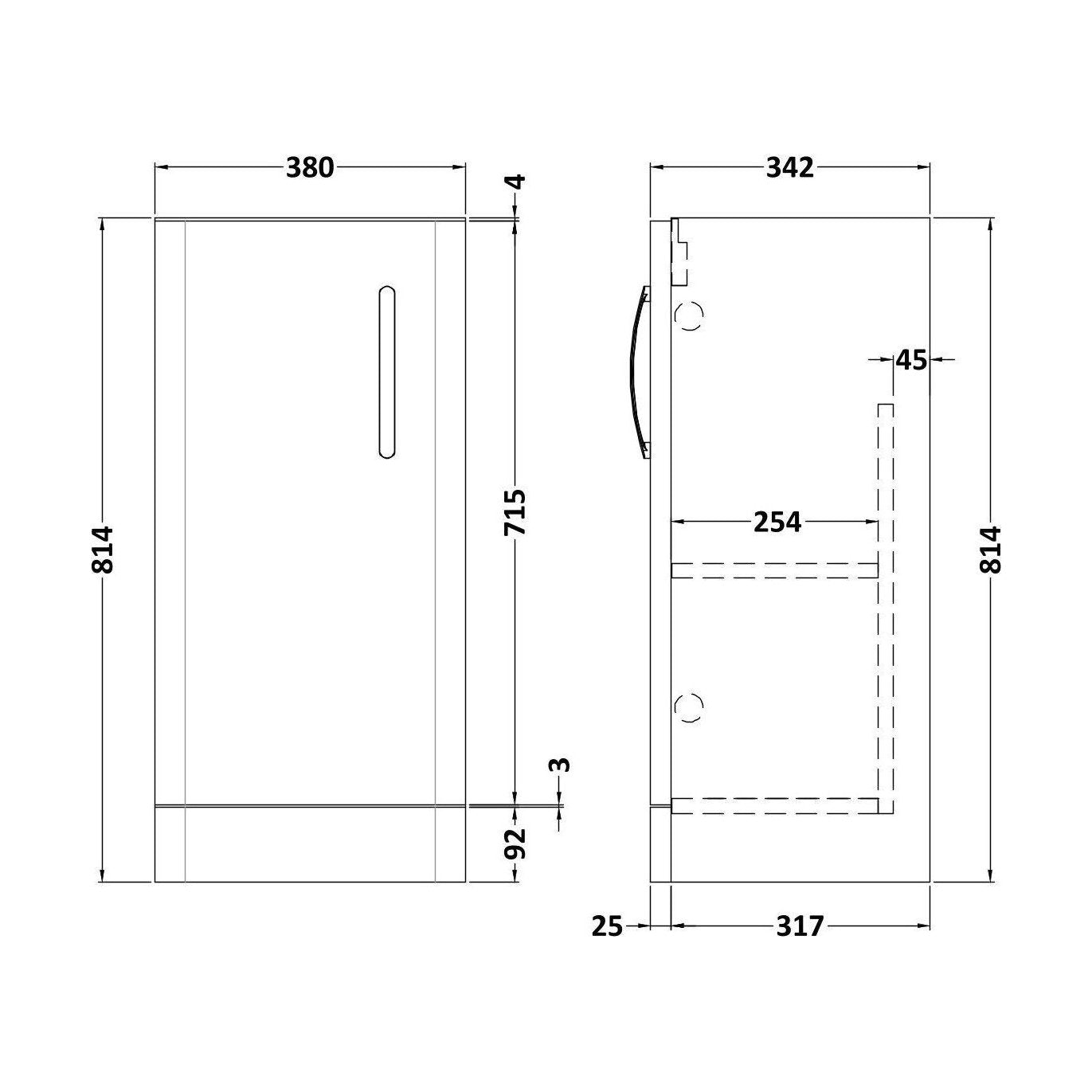 [BFDRF400GR] Direction 400mm 1 Door Floor Basin Unit - Technical Drawing