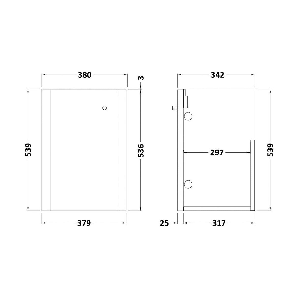 [BFDRW400AB] Direction 400mm 1 Door W/Hung Basin Unit - Technical Drawing