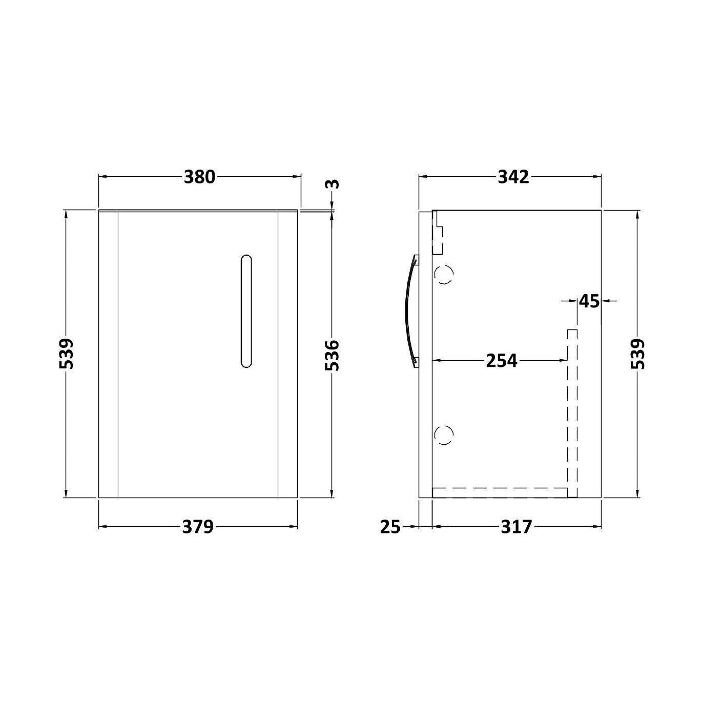 [BFDRW400GR] Direction 400mm 1 Door W/Hung Basin Unit - Technical Drawing