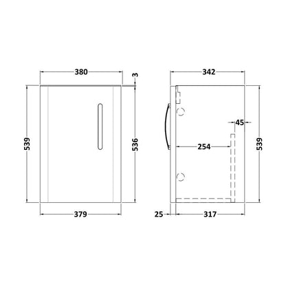 [BFDRW400GR] Direction 400mm 1 Door W/Hung Basin Unit - Technical Drawing