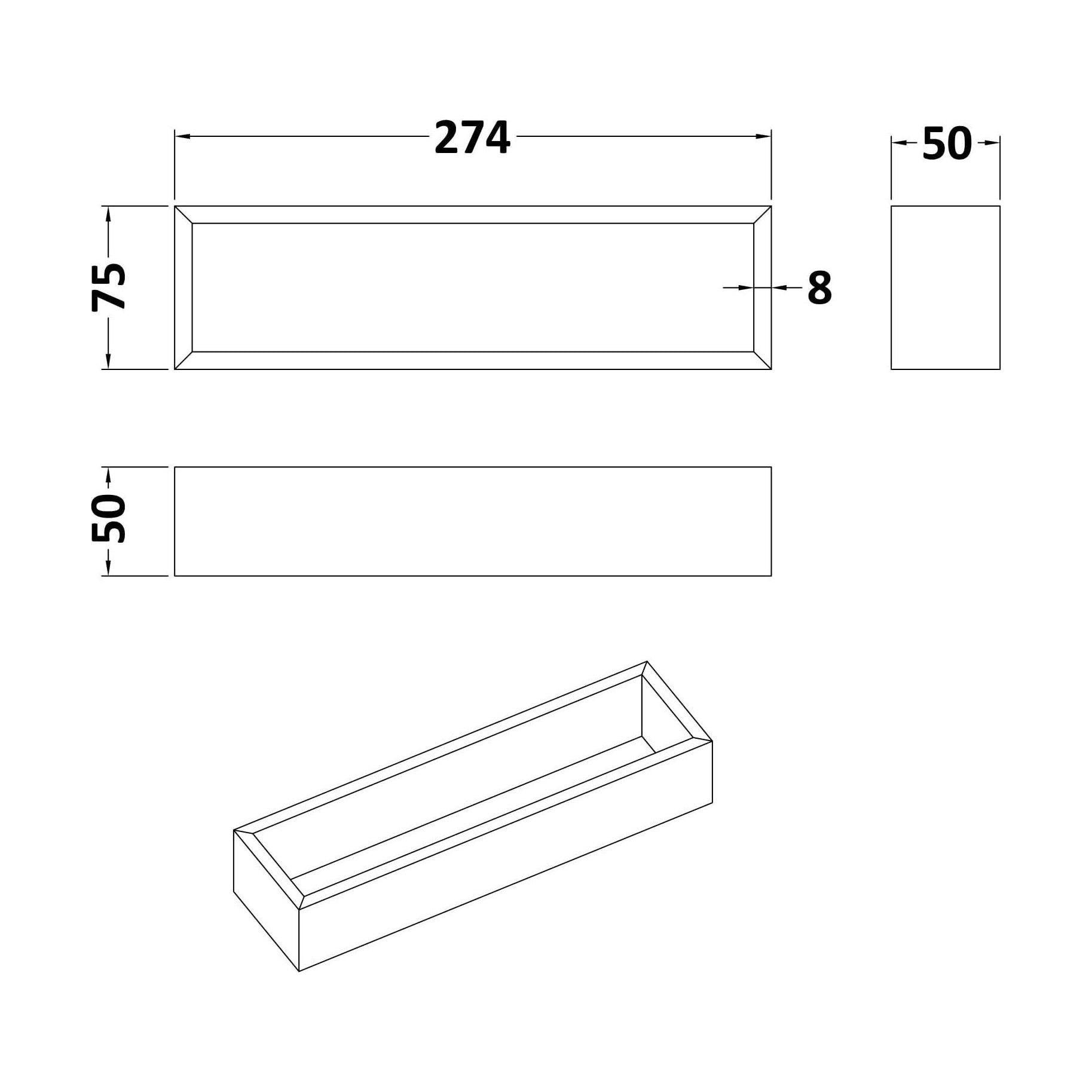[BFDS300] Straight Organiser Insert 274x75x50 - Technical Drawing