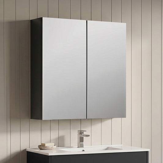 [BFDT1417] Aldershawe 600mm 2 Door Dark Grey Wall Hung 50/50 Mirror Cabinet - Silo