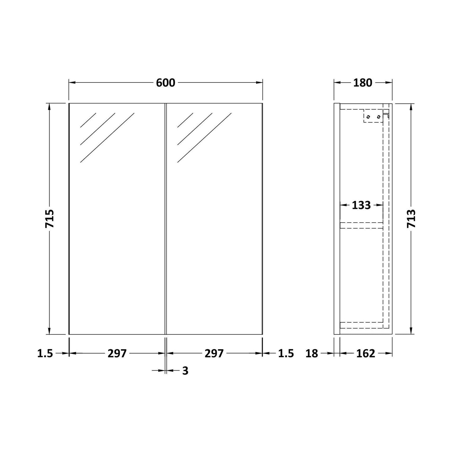 [BFDT517] 600 Mirror Unit 50 50 GREYAV - Technical Drawing