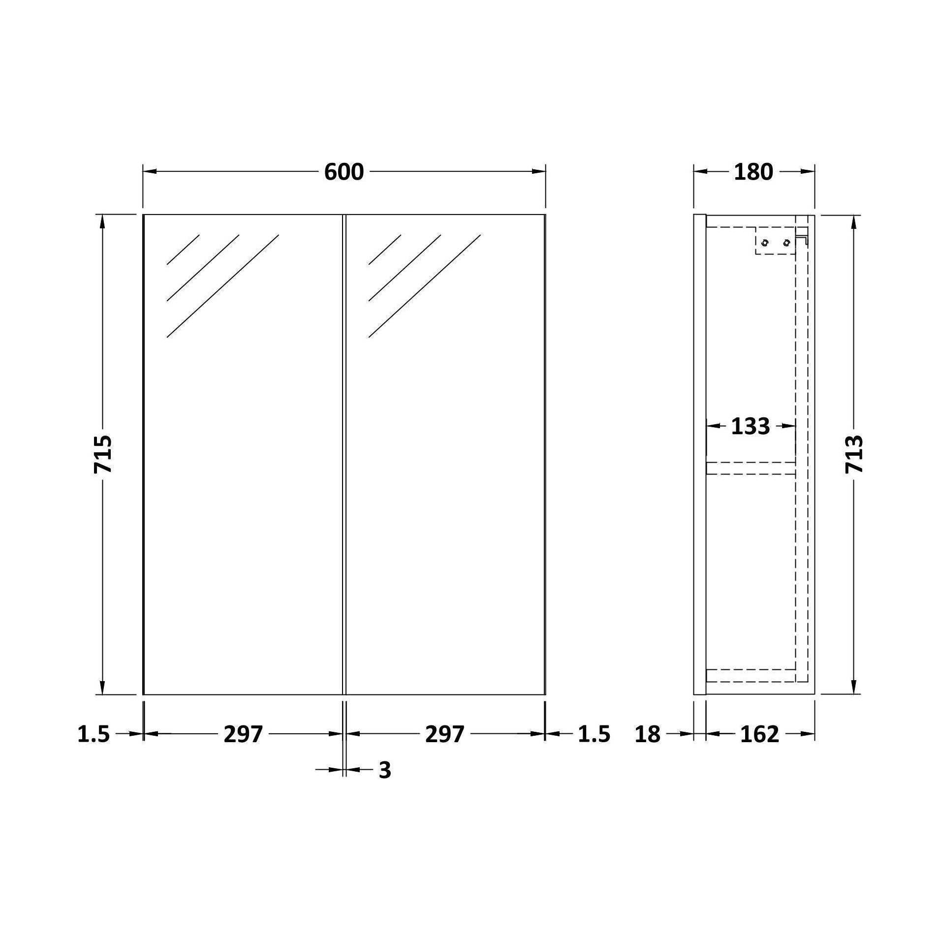 [BFDT517] 600 Mirror Unit 50 50 GREYAV - Technical Drawing