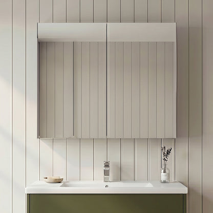 [BFDT817] Aldershawe 600mm 2 Door Green Wall Hung 50/50 Mirror Cabinet - Silo