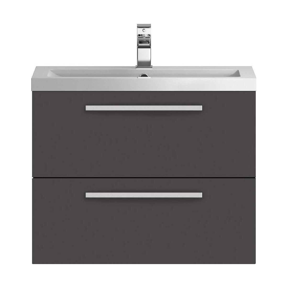 [BFDU006] Wall Hung 2 Drawer Vanity Unit with Polymarble Basin, 720mm - Gloss Grey - Cutout