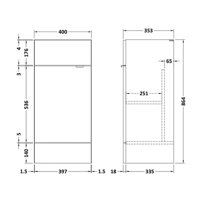 [BFDY104F] 400 Vanity Unit (355mm Deep) - Technical Drawing