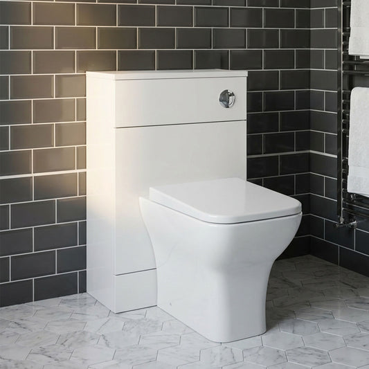 [BFDY105A] Alrewas Contemporary Floor Standing WC Unit with Coordinating Worktop, Gloss White, 500mm - Silo