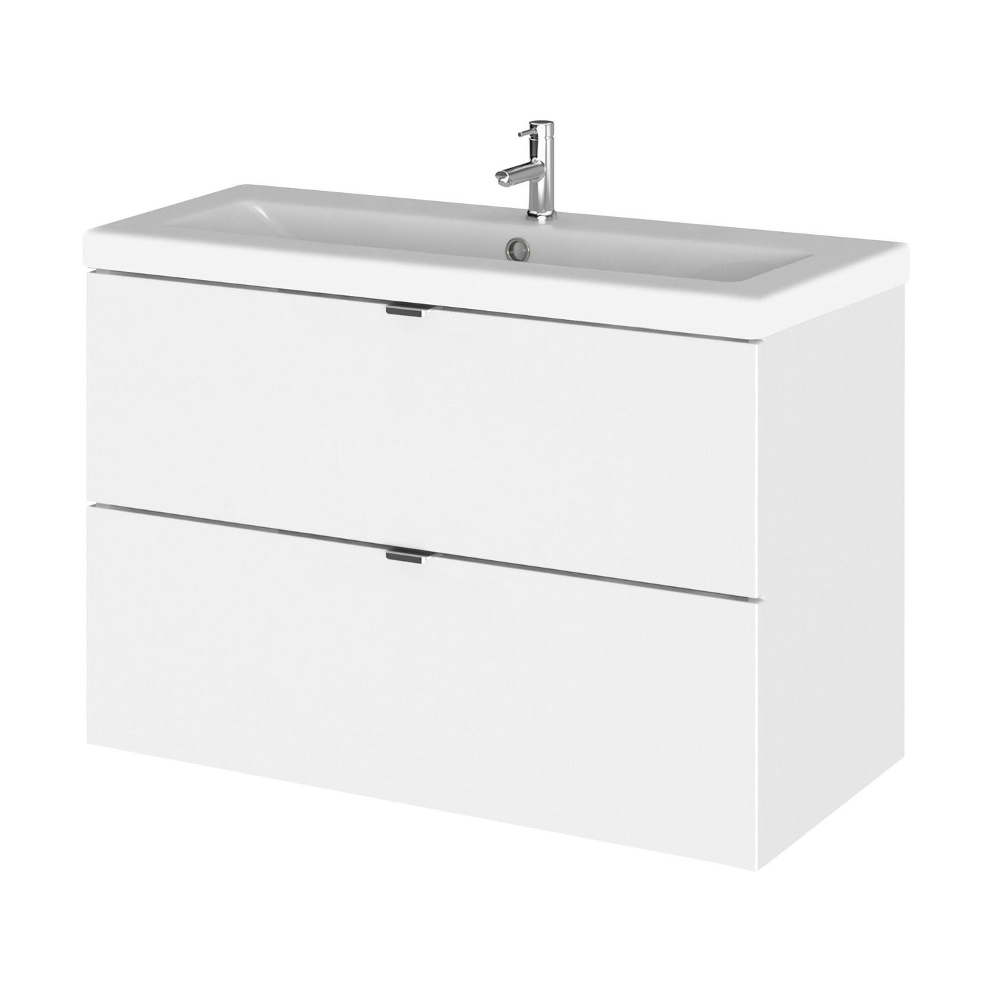 [BFDY131A] Alrewas Contemporary 2 Drawer Wall Hung Vanity Unit with Basin, Gloss White, 800mm - Cutout