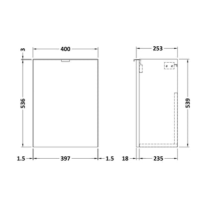 [BFDY131W] 400 1-DOOR WALL HUNG UNIT (255MM) - Technical Drawing