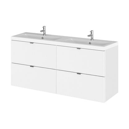 [BFDY132A] Alrewas Contemporary 4 Drawer Wall Hung Vanity Unit with Basin, Gloss White, 1200mm - Cutout