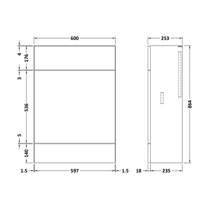 [BFDY147] 600 WC Unit (255mm Deep) - Technical Drawing