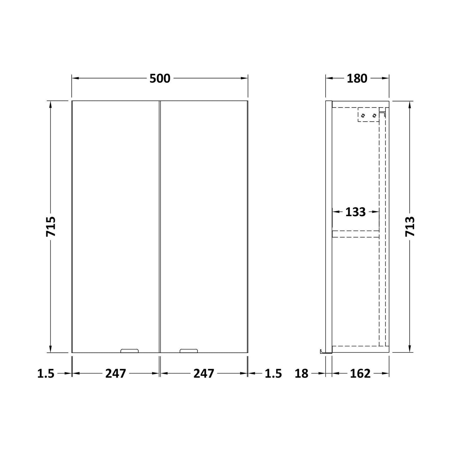 [BFDY155] 500 Wall Unit GLWHT - Technical Drawing