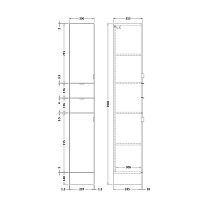 [BFDY162] 300 Tall Unit GLWHT - Technical Drawing
